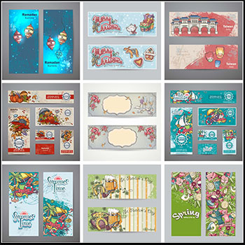 14套可爱卡通风格横幅Banners第一素材网矢量素材精选