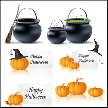 14款万圣节戴帽子的南瓜怪和魔法炼药缸第一素材网矢量插图精选背景