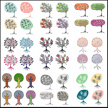 36款手绘彩色水彩大树矢量插画