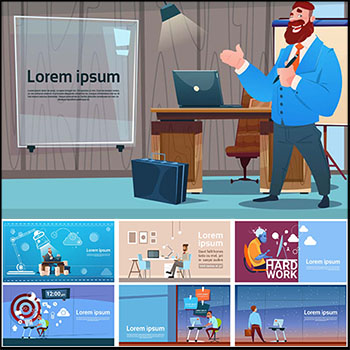 20款卡通办公室办公矢量插画