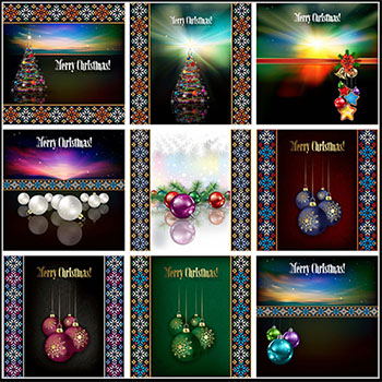 48款圣诞节圣诞球和雪人矢量卡片设计背景