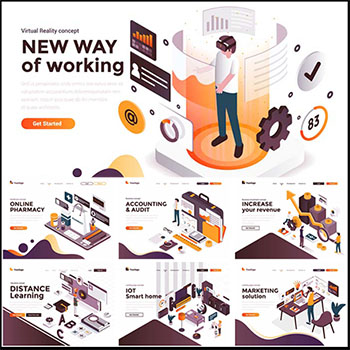 8款智能网页互联网科技2.5D等距UI手机APP网页插画第一素材网矢量素材精选