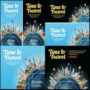 9款世界旅游旅行时间矢量海报