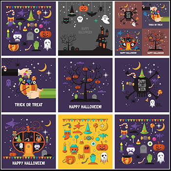 11套万圣节快乐海报鬼怪巫婆第一素材网矢量插图精选背景