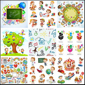 可爱卡通小孩儿童学习第一素材网矢量插图精选