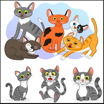 可爱卡通小猫矢量动物插图