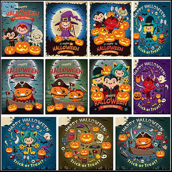 31款万圣节鬼怪幽灵南瓜怪第一素材网矢量插图精选海报背景素材