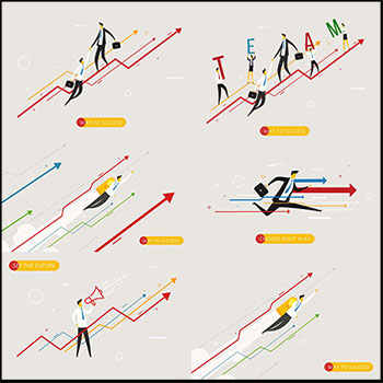15款企业文化精神卡通人物上楼梯矢量数据插图