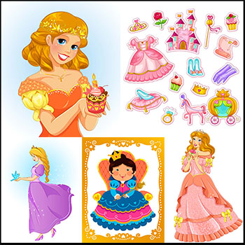 7款童话欧美风格公主矢量插画