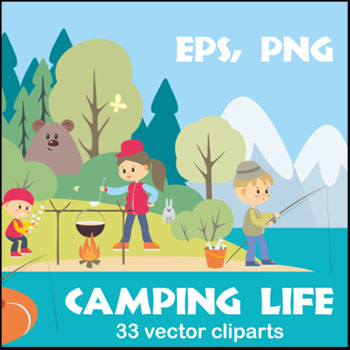 露营生活卡通PNG免抠图/第一素材网矢量插图精选