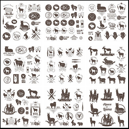 9套山羊羊驼羊毛等LOGO标志贴签设计素材