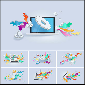 彩色喷溅风格办公商务矢量立体插画