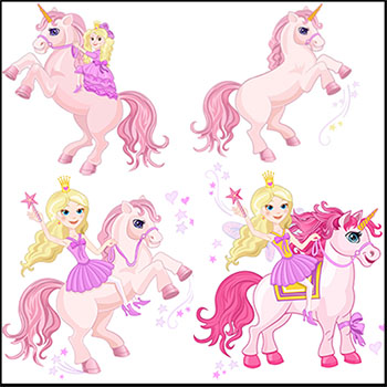 独角兽和公主矢量卡通插图