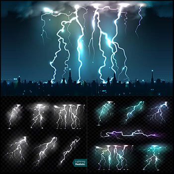 4套逼真彩色闪电雷电第一素材网矢量插图精选