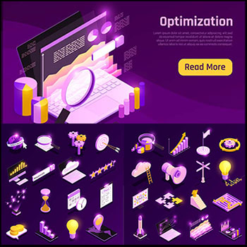 10套网页SEO电商网络互联网2.5D等距插图图标