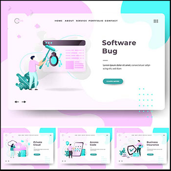 8款网页网络安全APP2.5D等距粉色插图