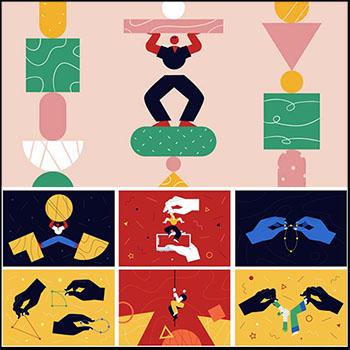 创意人物几何图形手势UI网页插画海报背景Ai第一素材网矢量模板精选