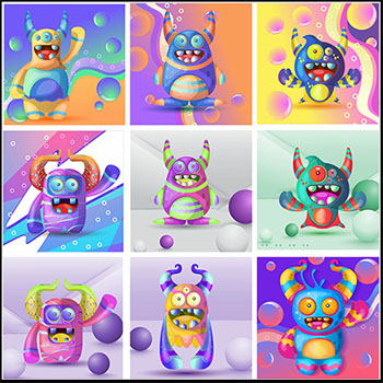 可爱的卡通怪物第一素材网矢量插图精选