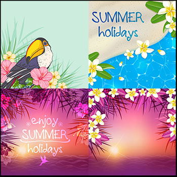 8款夏季鲜花和海边海景第一素材网矢量背景精选