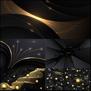 6款黑色调金色球体几何图形第一素材网矢量背景精选