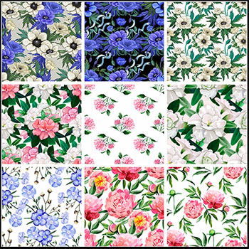 14款无缝水彩花卉背景第一素材网矢量素材精选