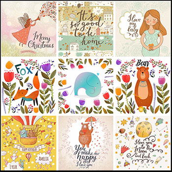 可爱卡通水彩儿童森系手绘兔子动物花朵小草童话第一素材网矢量背景精选