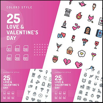5套情人节扁平化线性爱情元素JPG/PNG矢量设计图标
