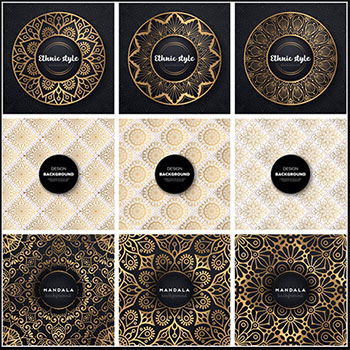 10款曼荼罗金色豪华婚礼请柬第一素材网矢量背景精选