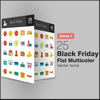 25个商场超市黑色星期五扁平化多色第一素材网矢量图标精选