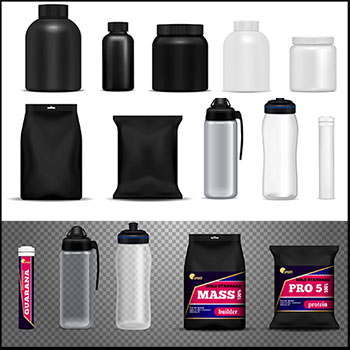 健身、运动食品和菲利特水写实矢量插画