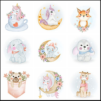 11款水彩可爱卡通动物第一素材网矢量插图精选