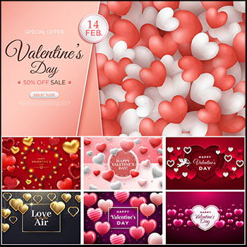 11款情人节红色立体爱心丘比特横幅第一素材网矢量背景精选