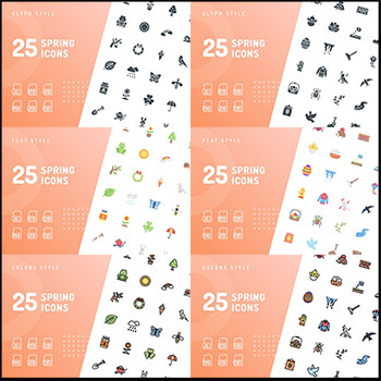 春季彩色扁平化线性矢量PNG免抠图标