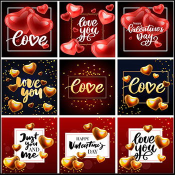 10款立体爱心情人节浪漫装饰矢量插画