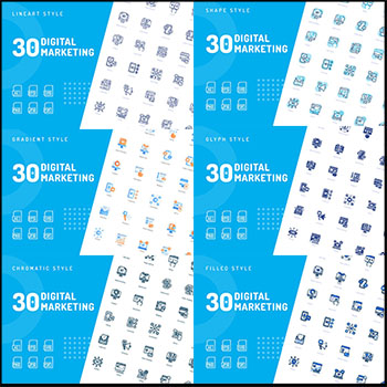 5套多媒体数字营销扁平化第一素材网矢量图标精选