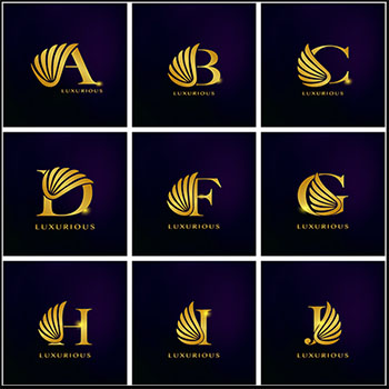 25个翅膀装饰的英文字母矢量LOGO图标