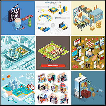 电商物流运输混合类型2.5D等距矢量插画