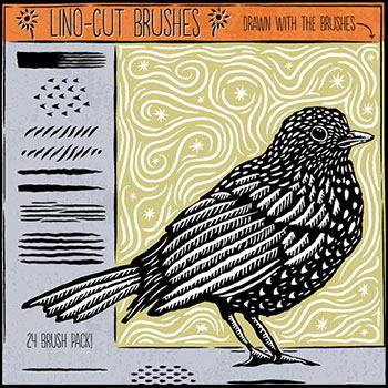 24枚油毡浮雕雕刻 手绘插画AI矢量画笔