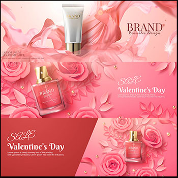 6款情人节化妆品香水护肤品促销横幅矢量海报