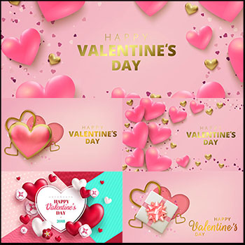 6款情人节爱心和礼物盒背景海报第一素材网矢量插图精选
