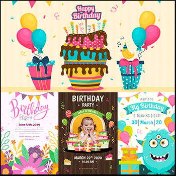 9款生日快乐生日派对横幅海报第一素材网矢量背景精选