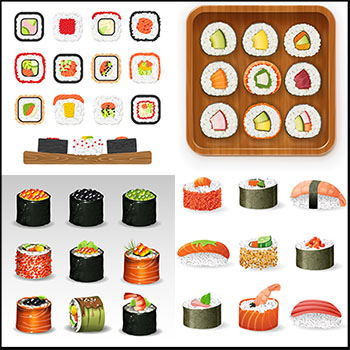 海鲜寿司肉松寿司鱼子酱寿司等第一素材网矢量插图精选