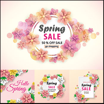 9款春季花卉背景打折促销横幅海报模板