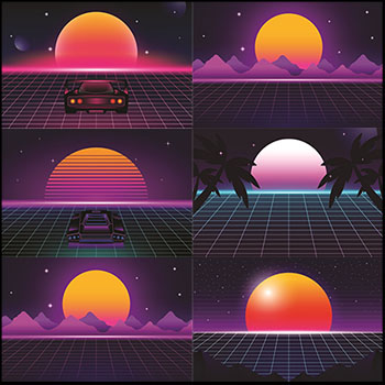 80年代复古未来主义景观高级第一素材网矢量插图精选