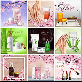 10款芦荟樱花化妆品护肤品写实第一素材网矢量插图精选