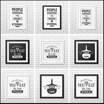 复古风格披萨店墙壁画框第一素材网矢量插图精选