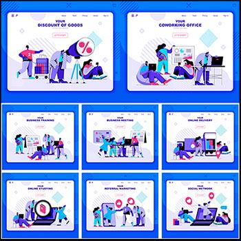 商业营销和在线技术登录页矢量网页UI模板