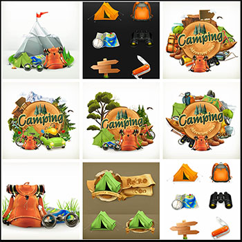 10款野营露营探险工具海报第一素材网矢量插图精选LOGO标志