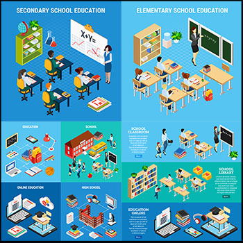 15款学习教育培训2.5D等距第一素材网矢量插图精选