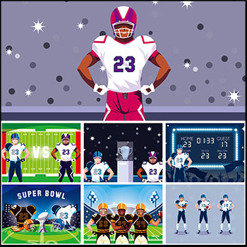 美国橄榄球队球员橄榄球运动员矢量高级插图